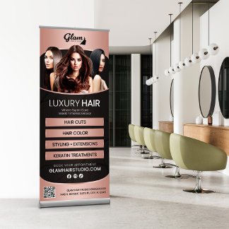 Rose Gold & Black Luxury Hair Salon Services  Retractable Banner