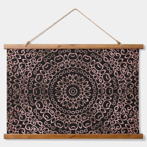  Rose Gold Black Mandala Trippy Psychedelic Hippie Hanging Tapestry