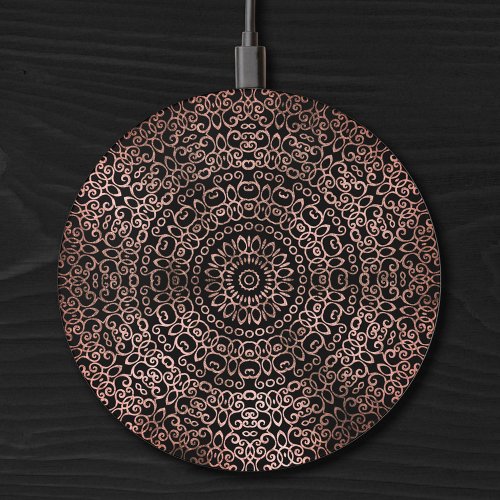  Rose Gold Black Mandala Trippy Psychedelic Hippie Wireless Charger