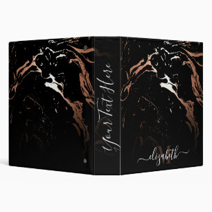 Rose Gold Black Marble 3 Ring Binder
