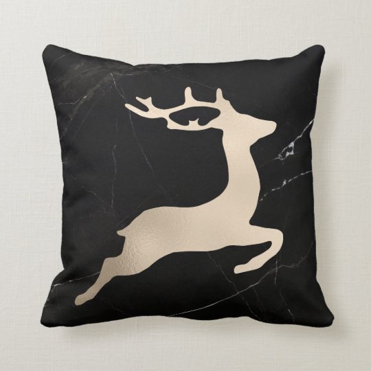 Rose gold black marble Christmas reindeer pattern Throw Pillow