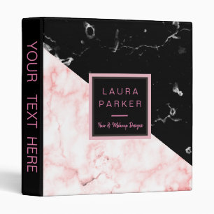 Rose Gold  Black Marble Girly Trendy 3 Ring Binder