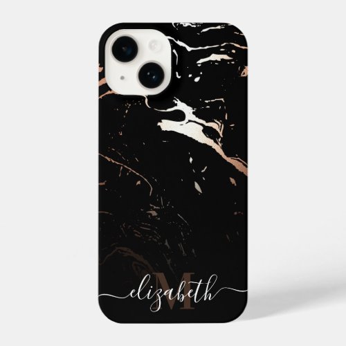 Rose Gold Black Marble iPhone 14 Case