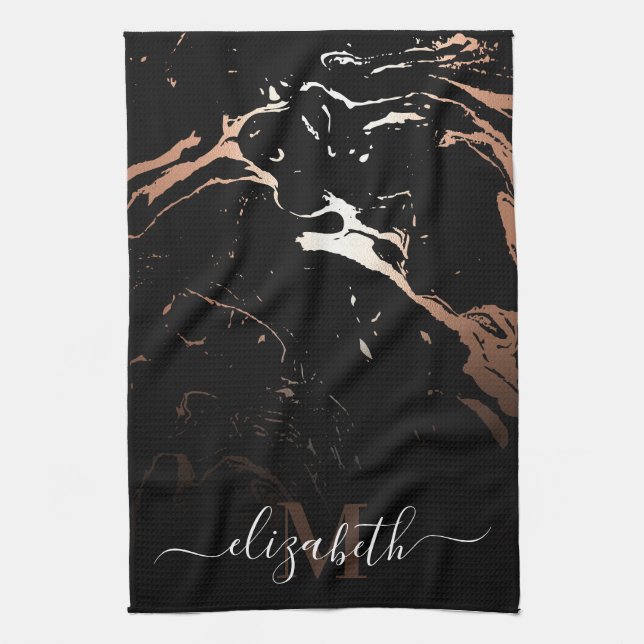 Rose Gold Black Marble Kitchen Towel (Vertical)