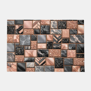Rose Gold Black Marble Mosaic Doormat