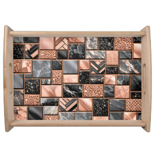 Rose Gold Black Marble Mosaic Serving Tray