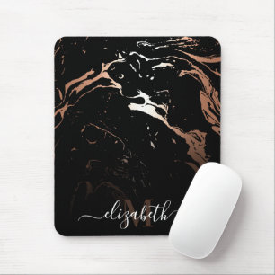 Rose Gold Black Marble Mouse Pad