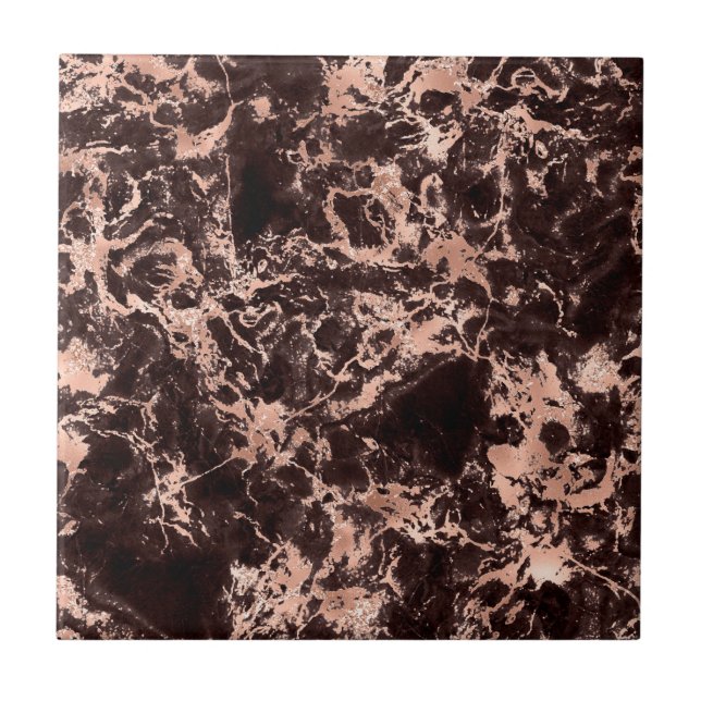 Rose Gold Black Marble Trendy Modern Chic Stylish Ceramic Tile (Front)
