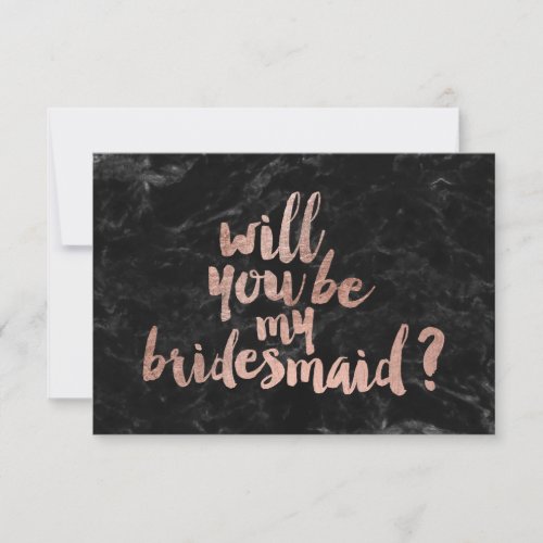Rose gold black marble Will you be my Bridesmaid Invitation