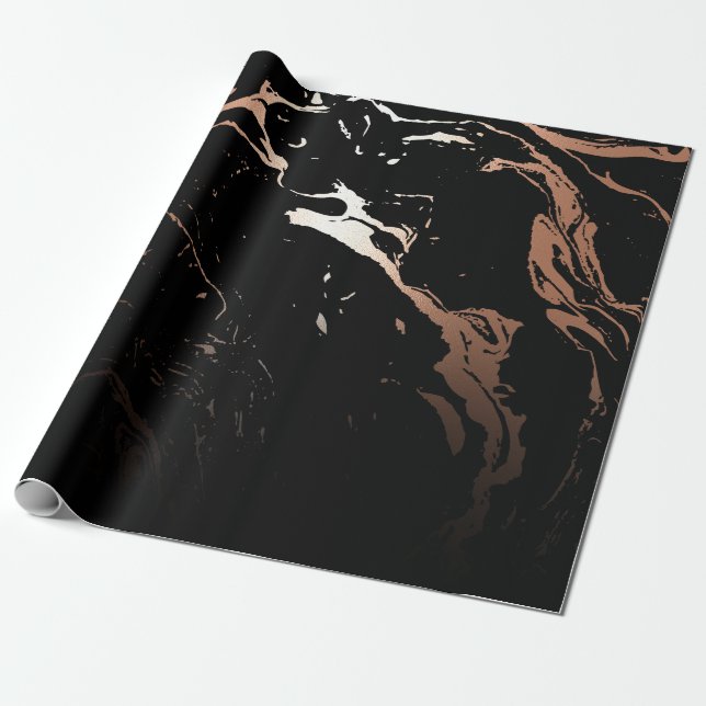 Rose Gold Black Marble Wrapping Paper (Unrolled)