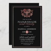 Rose Gold & Black Masquerade Sweet 16 Typography