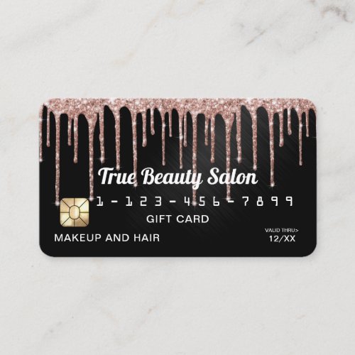 Rose Gold Black Metallic Glitter Drips Gift Credit Business Card