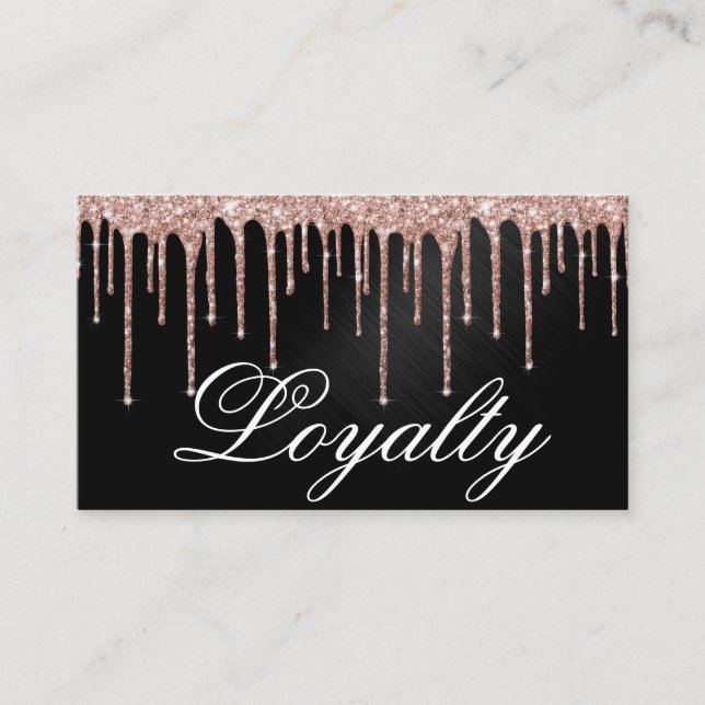 Rose Gold Black Metallic Glitter Drips Loyalty Card (Front)