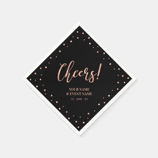 Rose Gold & Black Modern Lettering Cheers Birthday Napkins (Corner)