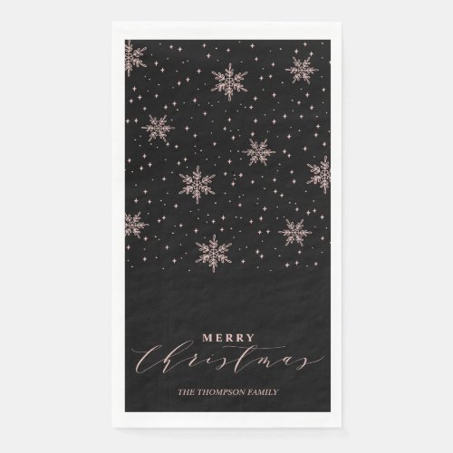 Rose gold  Black Modern Merry Christmas Party Paper Guest Towels