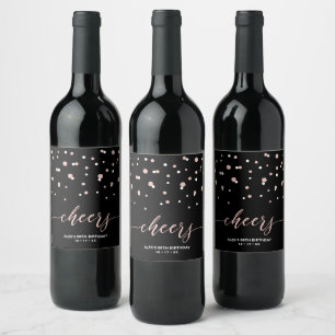 Rose gold & Black Modern Milestone Birthday Party Wine Label