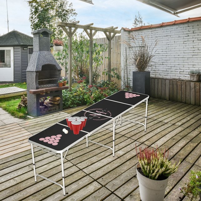 Rose Gold Black Monogram Calligraphy Script Name Beer Pong Table (Creator Uploaded)