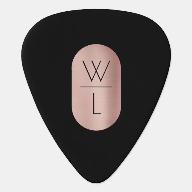 Rose Gold & Black Monogram Modern Minimalist  Guitar Pick (Front)