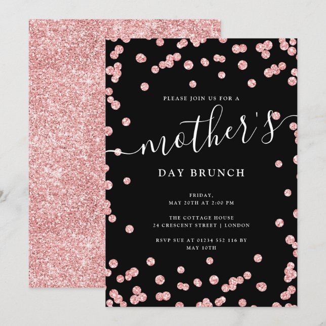 Rose Gold Black Mother's Day Brunch  Invitation (Front/Back)