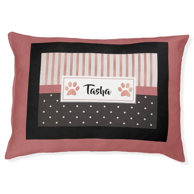 Rose Gold Black Paw Print Custom Dog Bed (Front)