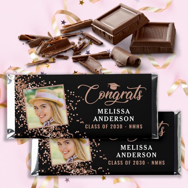 Rose Gold Black Photo Personalized Graduation Hershey Bar Favors (Creator Uploaded)