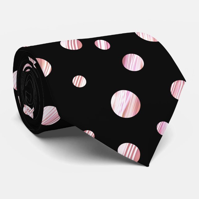Rose Gold Black Polka Dot Circles Geometric Patter Neck Tie (Rolled)