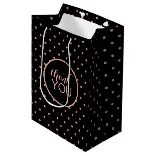 Rose_Gold  Black Polka Dots Pattern Thank You Medium Gift Bag