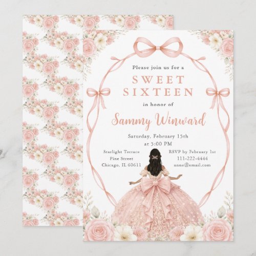Rose Gold Black Princess Sweet Sixteen Invitation