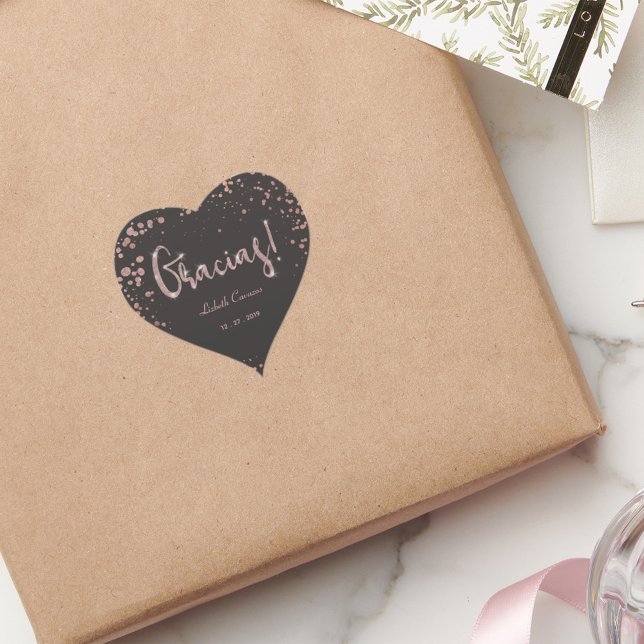 Rose Gold Black Quinceanera Gracias Trendy Heart Sticker (Creator Uploaded)