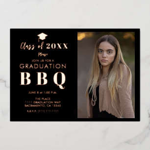 Rose Gold & Black Real Foil Graduation Party BBQ Invitation