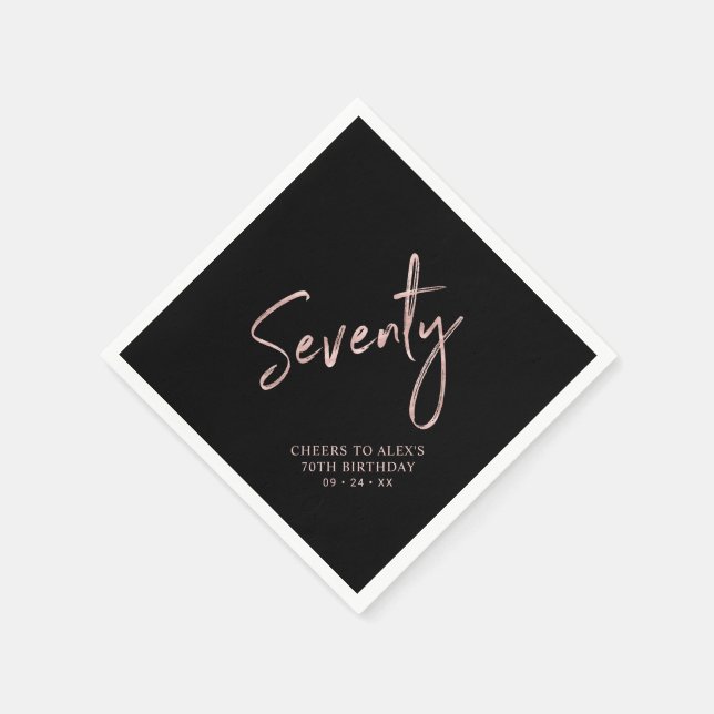 Rose gold Black Seventy Adult 70th Birthday Party Napkins (Corner)