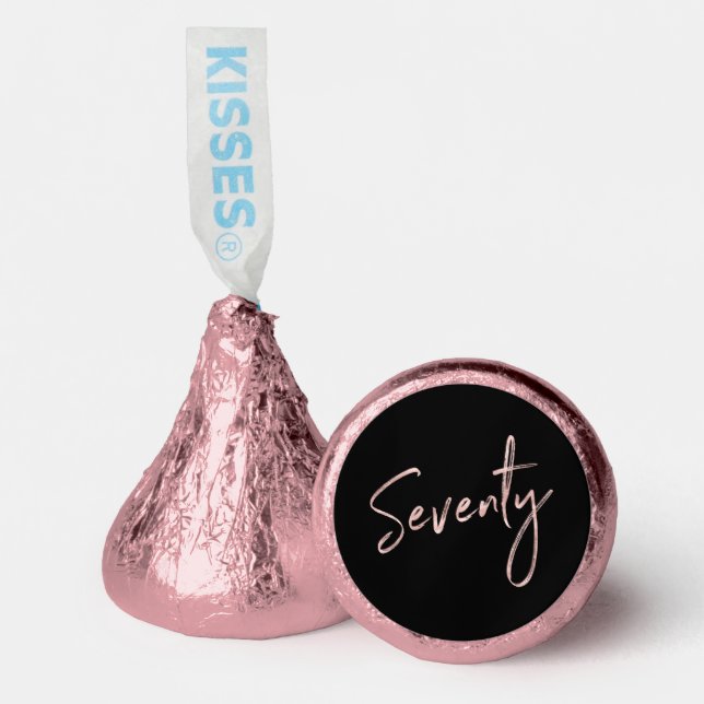 Rose gold & Black Seventy Lettering 70th Birthday Hershey®'s Kisses® (Front)