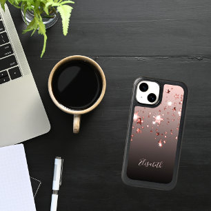 Rose gold black shiny stars name girly iPhone 16 case