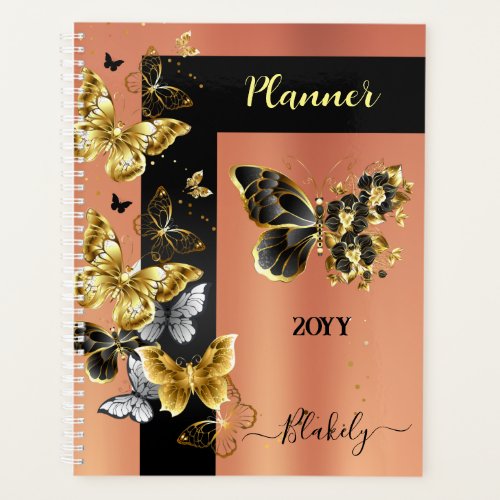 Rose Gold Black Stripe Golden Butterfly Planner