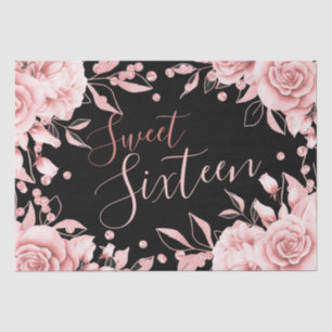 Rose Gold Black Sweet 16 Birthday Party Floral Tissue Paper