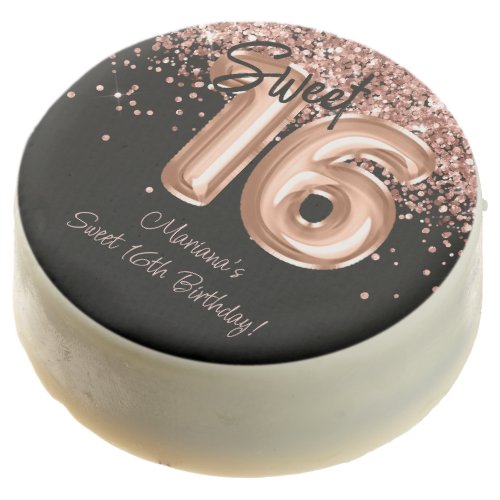 Rose Gold Black Sweet 16th Birthday Party Chocolate Covered Oreo