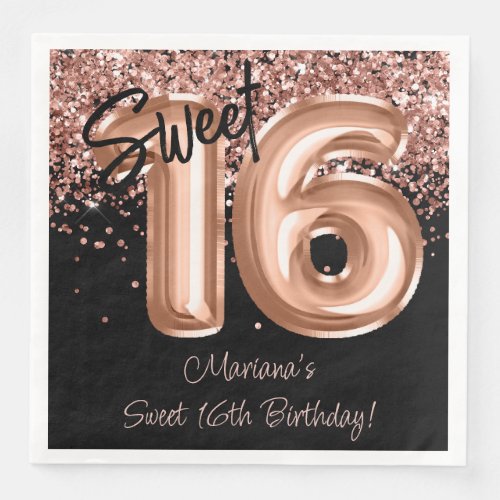 Rose Gold Black Sweet 16th Birthday Party Paper Dinner Napkins