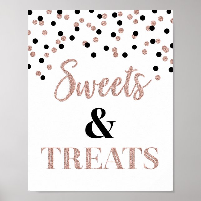 Rose Gold Black Sweets & Treats Dessert Table Poster (Front)