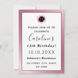 Rose Gold Black Tennis Ball Cute Girly Athletic Invitation