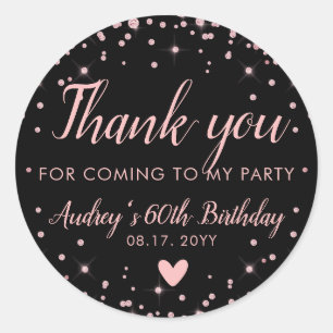 Rose Gold Black Thank You For Coming To My Party Classic Round Sticker