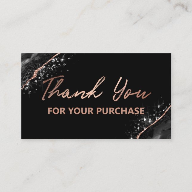 Rose Gold Black Thank You For Your Purchase Business Card (Front)