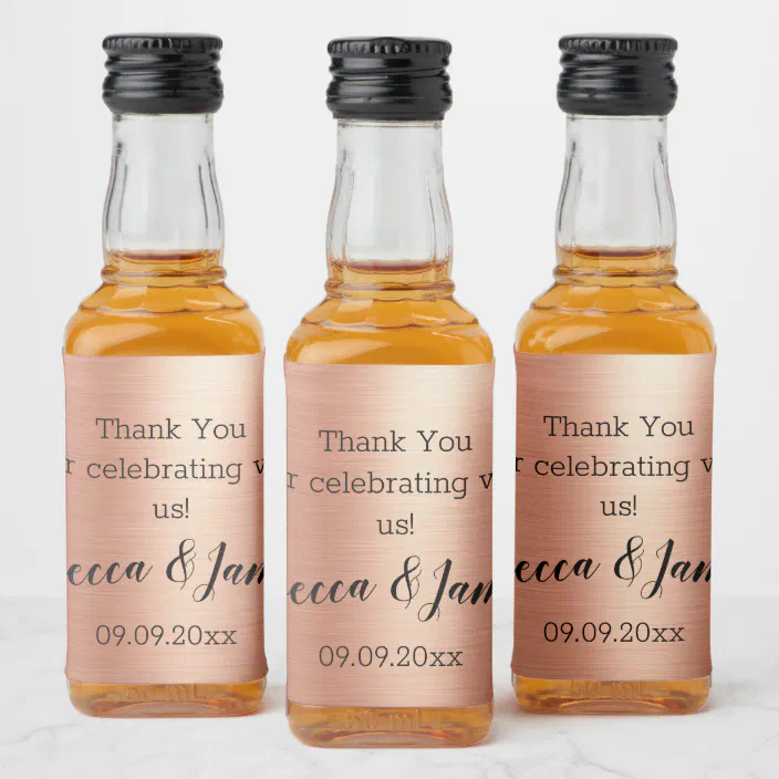 TIED THE KNOT WEDDING 50 PERSONALISED GOLD FOIL MINATURE BOTTLE LABELS