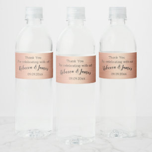 Rose Gold Black Thank You Wedding Party Water Bottle Label
