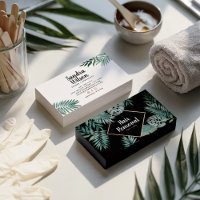 Rose gold black tropical green watercolor leaves