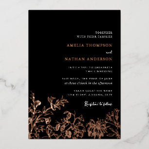 Rose Gold Black Vintage Floral Elegant Wedding Foil Invitation