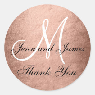 Rose Gold Black Wedding Favor Sticker Initial