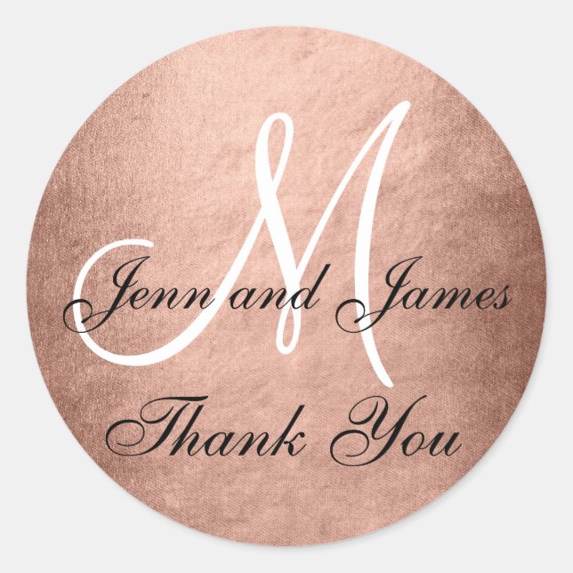 Rose Gold Black Wedding Favor Sticker Initial (Front)