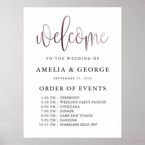 Rose Gold black welcome order of events  Poster