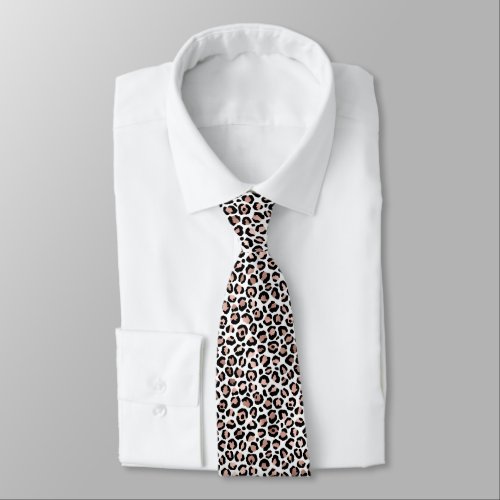 Rose Gold Black White Leopard Print Animal Print  Neck Tie