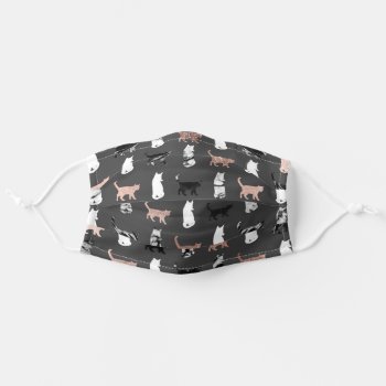 Rose Gold Black White Marble Kitty Cats Safety Adult Cloth Face Mask by BlackStrawberry_Co at Zazzle